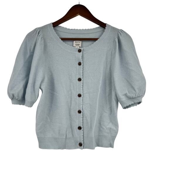 Anthropologie Maeve Puff Sleeve 100% Cashmere Cardi Sweater blue medium or small - Picture 2 of 7
